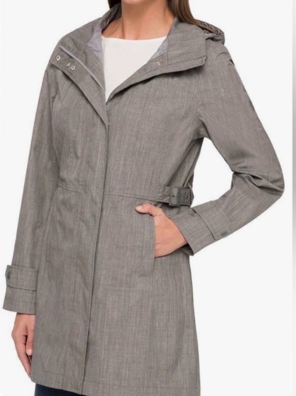 Kirkland Signature Women's Hooded Trench Coat - Gray Large